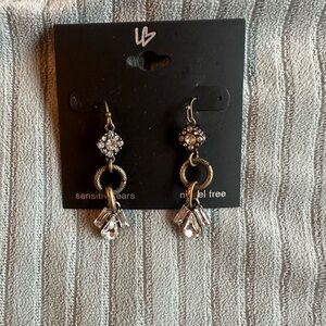 Gold and Silver Spiral Dangle Earrings with Crystal Accents